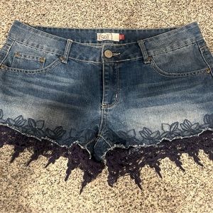 Women’s Blue Lace Trimmed Cut Off Denim Shorts Size 13